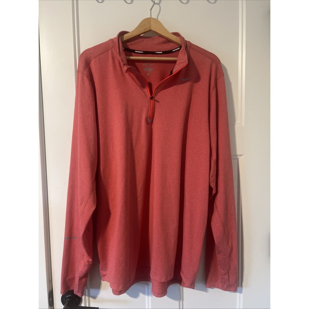 Nike Running Shirt Mens XL Red Dri-Fit Quarter‎ Zip Pullover Heathered Stretch